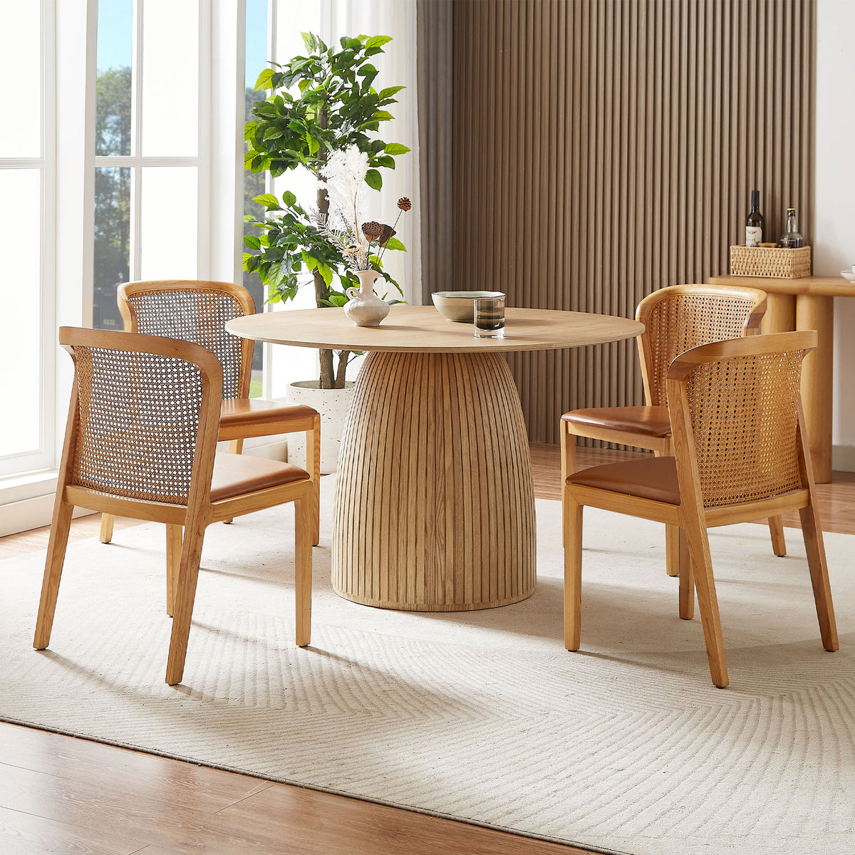 Sora Fluted Oak Pedestal Dining Table – view 2