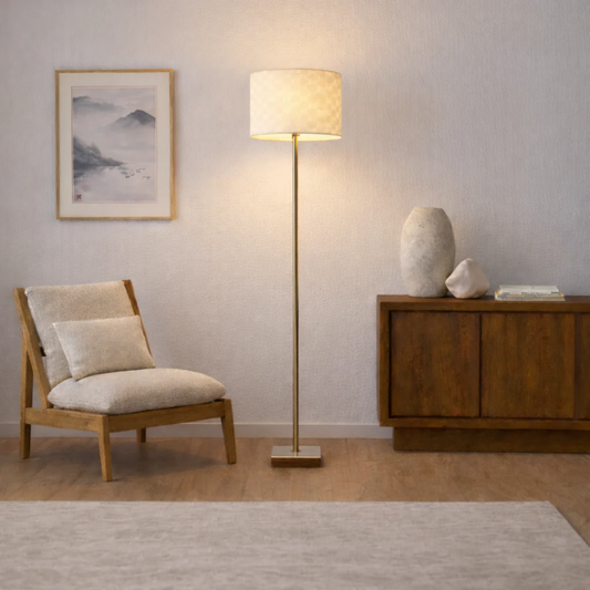 Marble Base Linen Floor Lamp