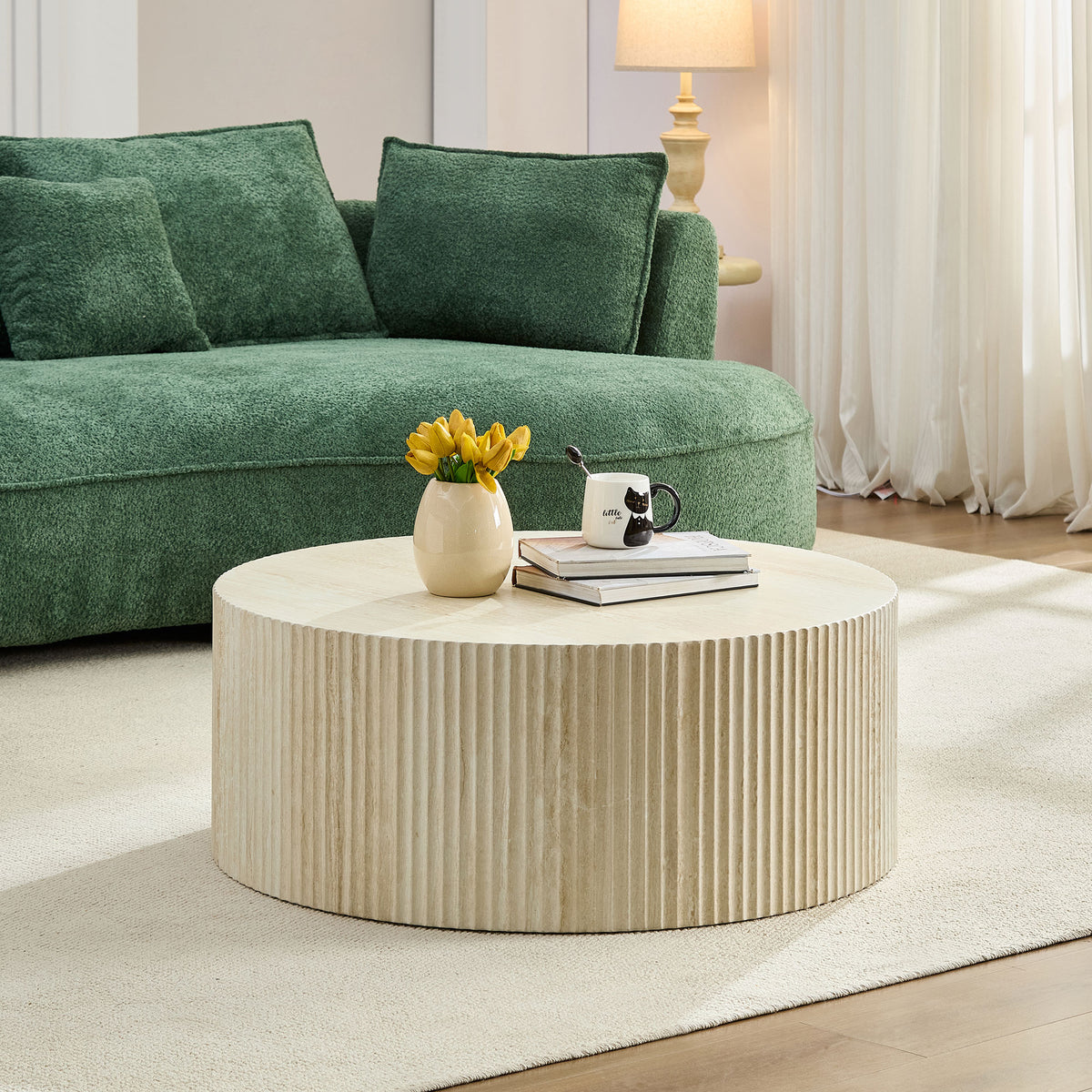 Travertine Fluted Round Coffee Table – view 3