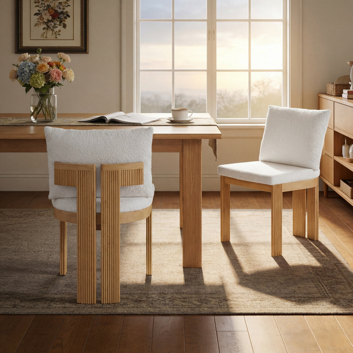 Oak and Cloud Boucle Dining Chairs, Set of 2 – view 4