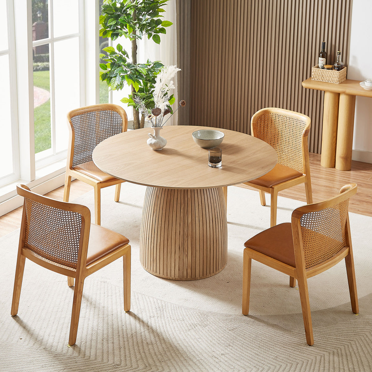 Sora Fluted Oak Pedestal Dining Table – view 3