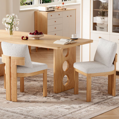 Oak and Cloud Boucle Dining Chairs, Set of 2