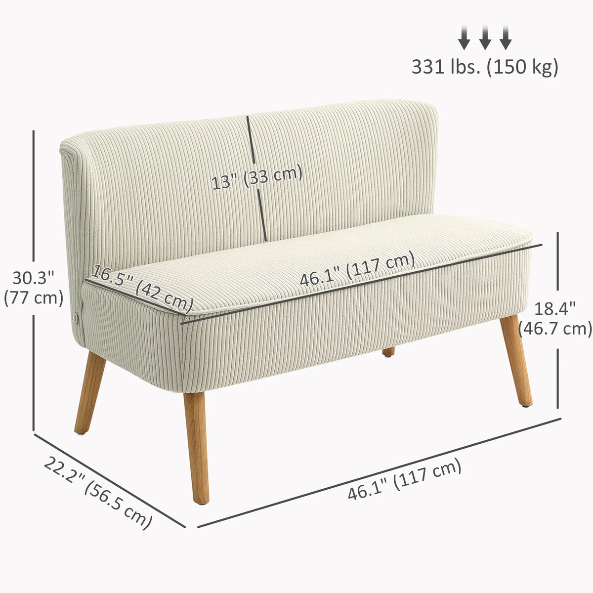 Cream Ribbed Loveseat – view 4