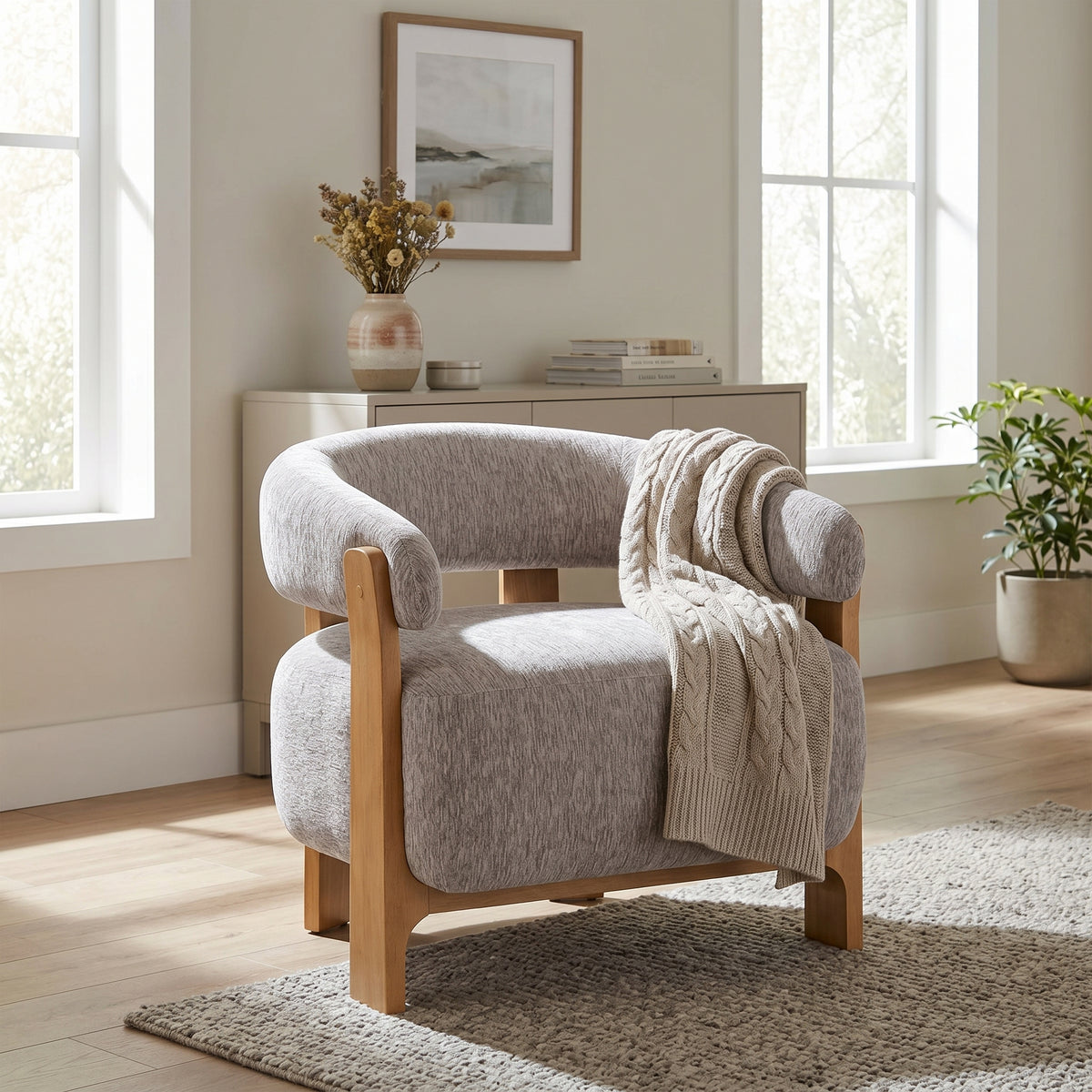 Boucle Barrel Accent Chair