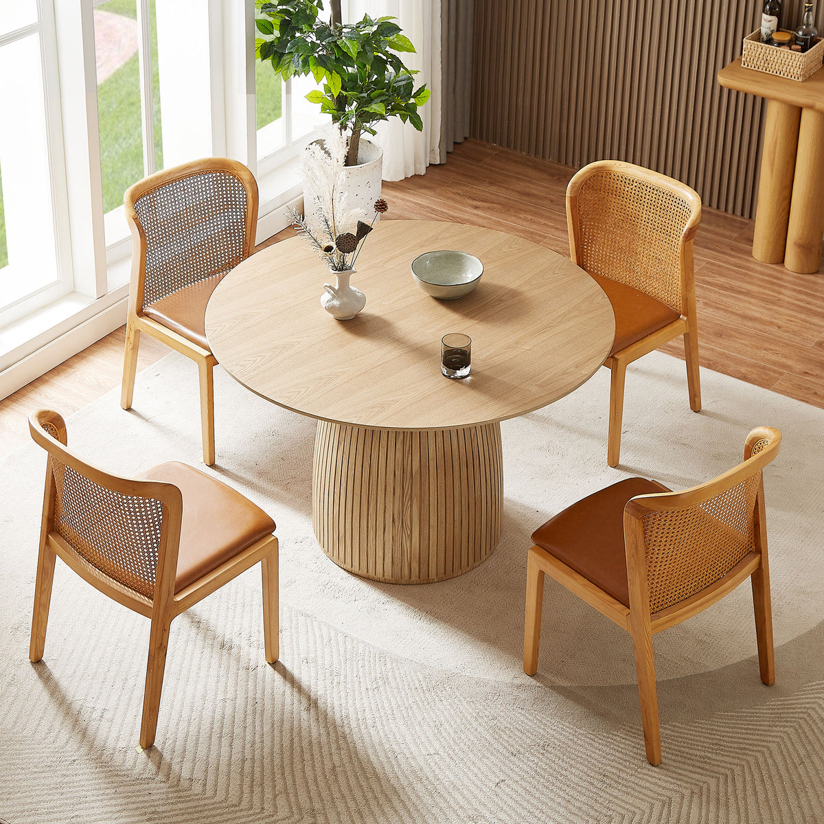 Sora Fluted Oak Pedestal Dining Table – view 4
