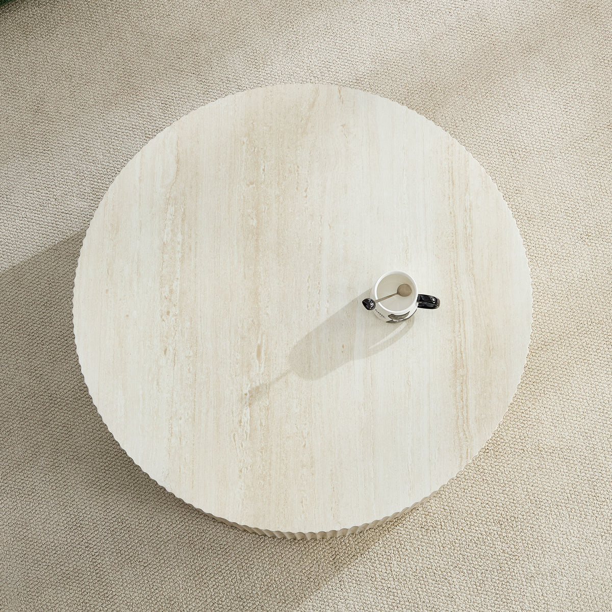 Travertine Fluted Round Coffee Table – view 2