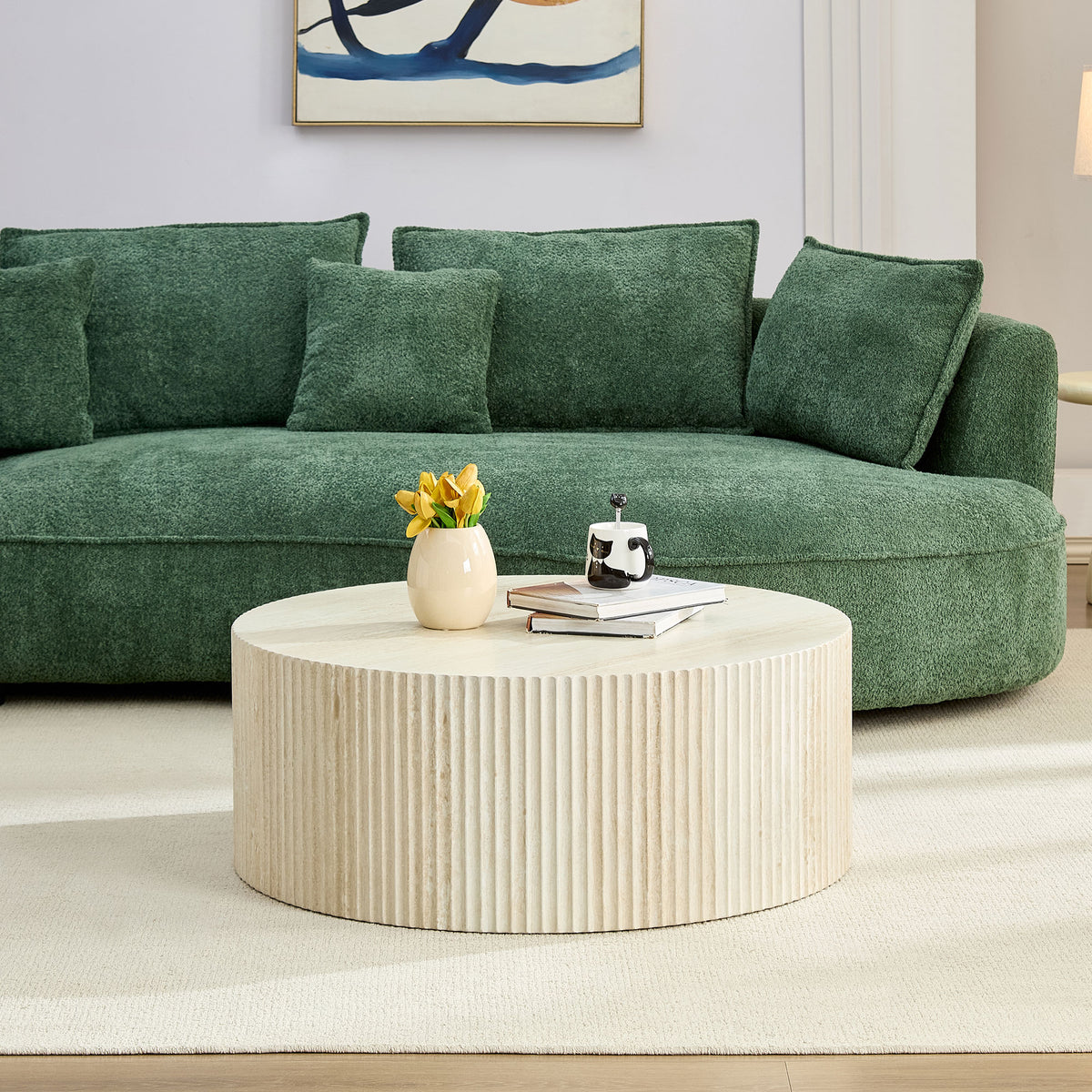 Travertine Fluted Round Coffee Table – view 5
